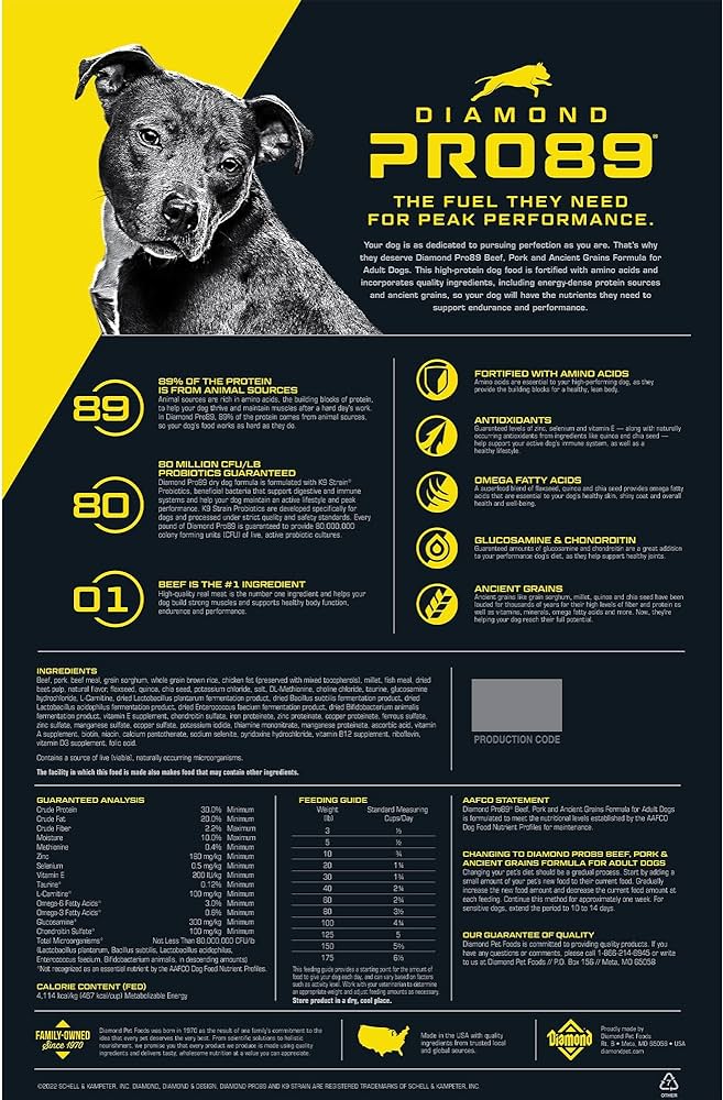 Diamond Pro89 Beef, Pork & Ancient Grains Formula for Adult Dogs 40lbs.