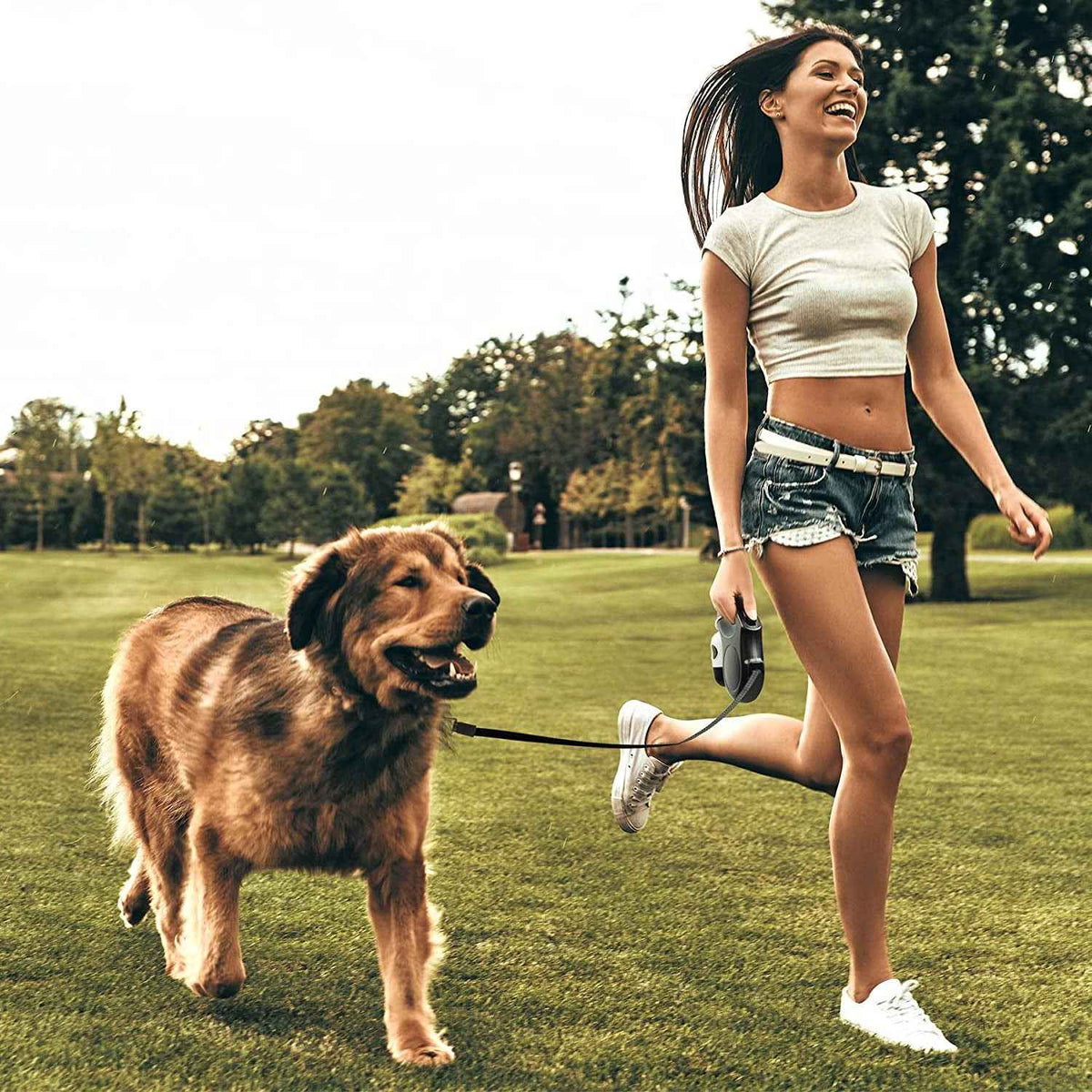Retractable Dog Leash – 16 ft with Waste Bag Dispenser