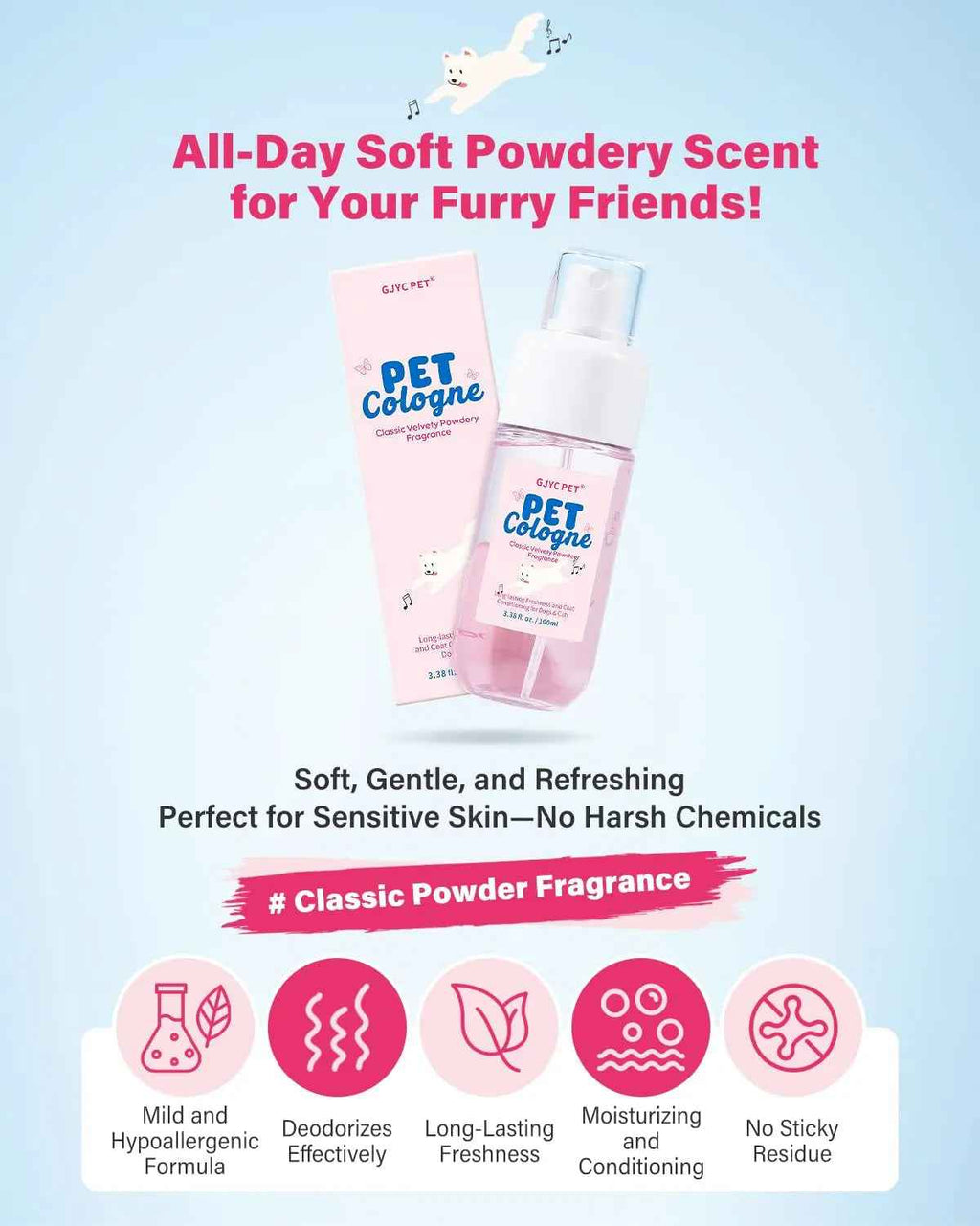 Dog & Cat Cologne Spray – Powder Scent, 3.38 fl oz