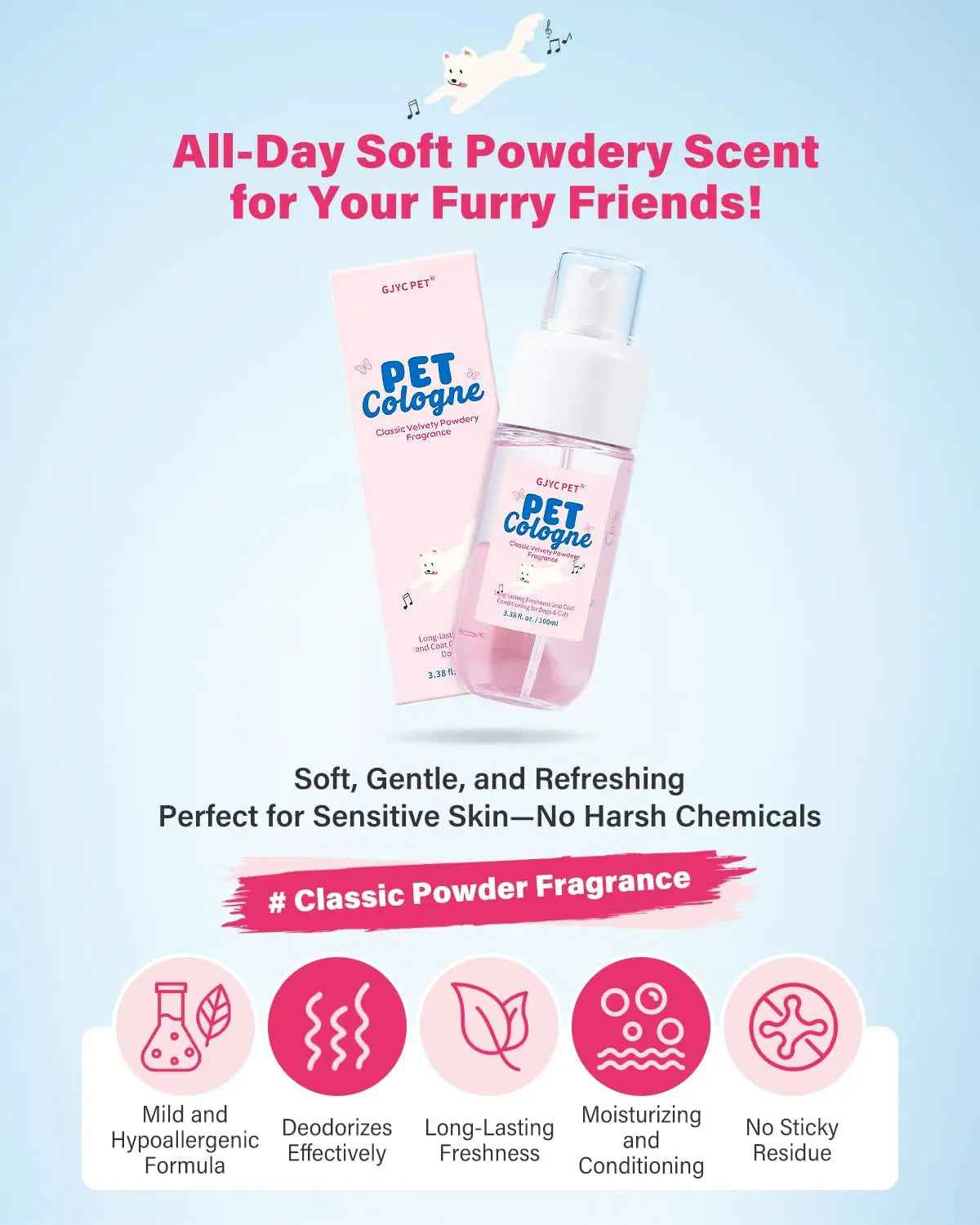 Dog & Cat Cologne Spray – Powder Scent, 3.38 fl oz