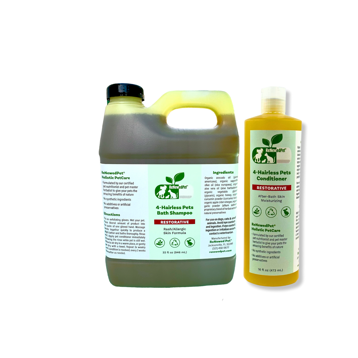 ReNewedPet Hairless Pet Restorative Shampoo & Conditioner Set