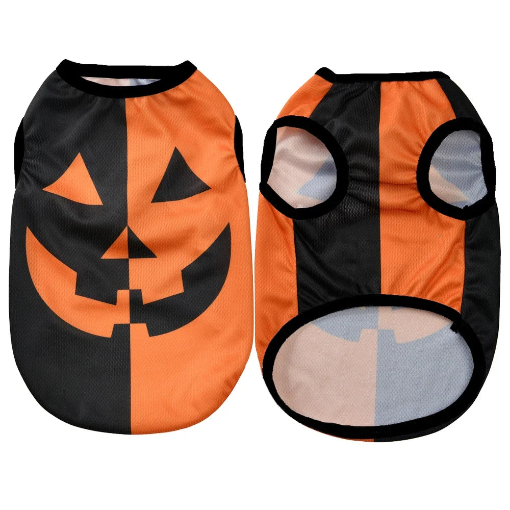Halloween Pet Vest for Small Medium Dogs Cats Autumn Winter Costume Pumpkin Print Cosplay Outfit Chihuahua Pug French Bulldog