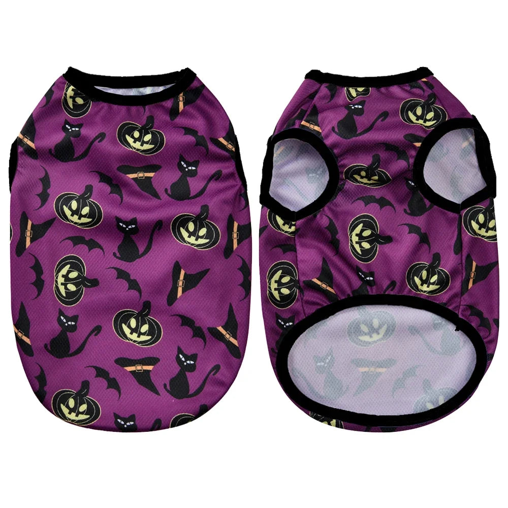 Halloween Pet Vest for Small Medium Dogs Cats Autumn Winter Costume Pumpkin Print Cosplay Outfit Chihuahua Pug French Bulldog