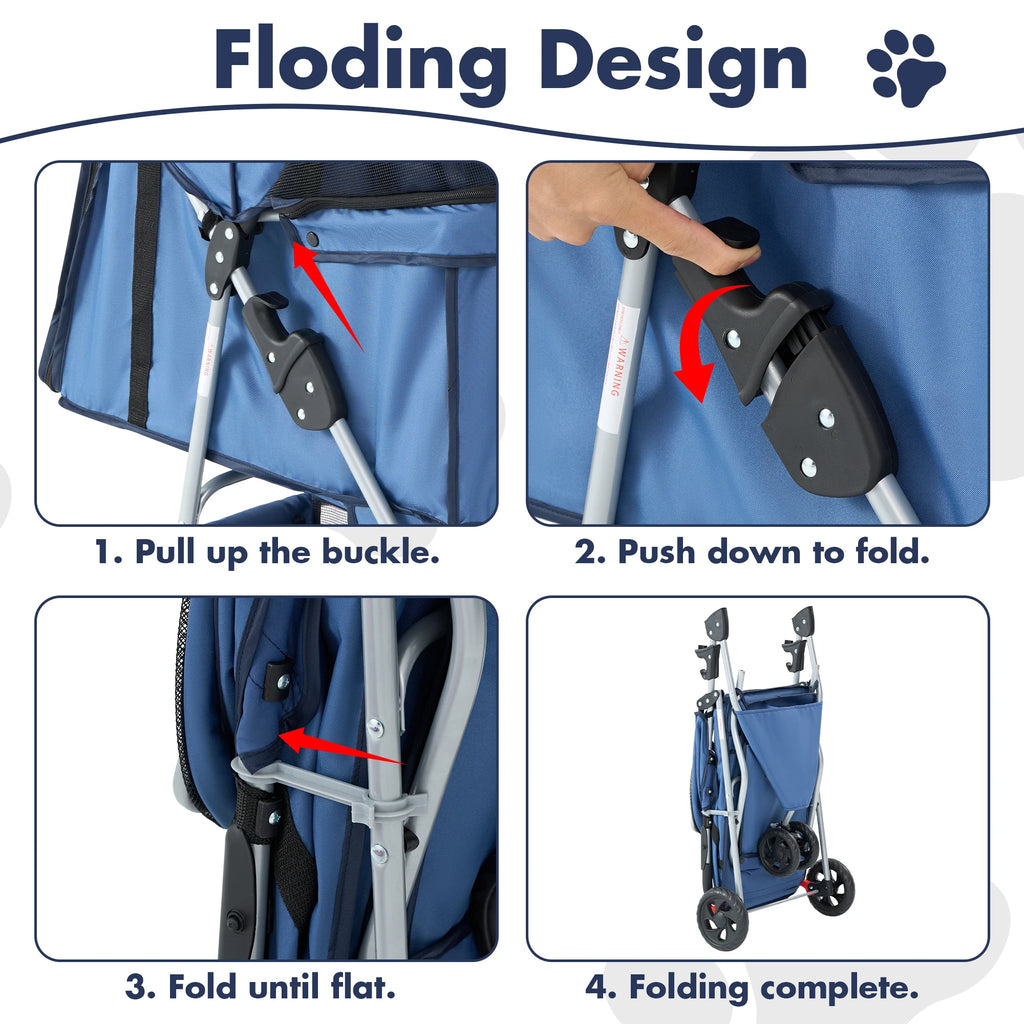 Foldable 3-Wheel Pet Stroller for Dogs & Cats