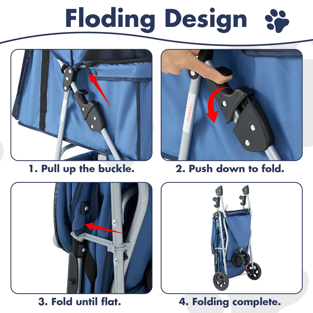 Foldable 3-Wheel Pet Stroller for Dogs & Cats
