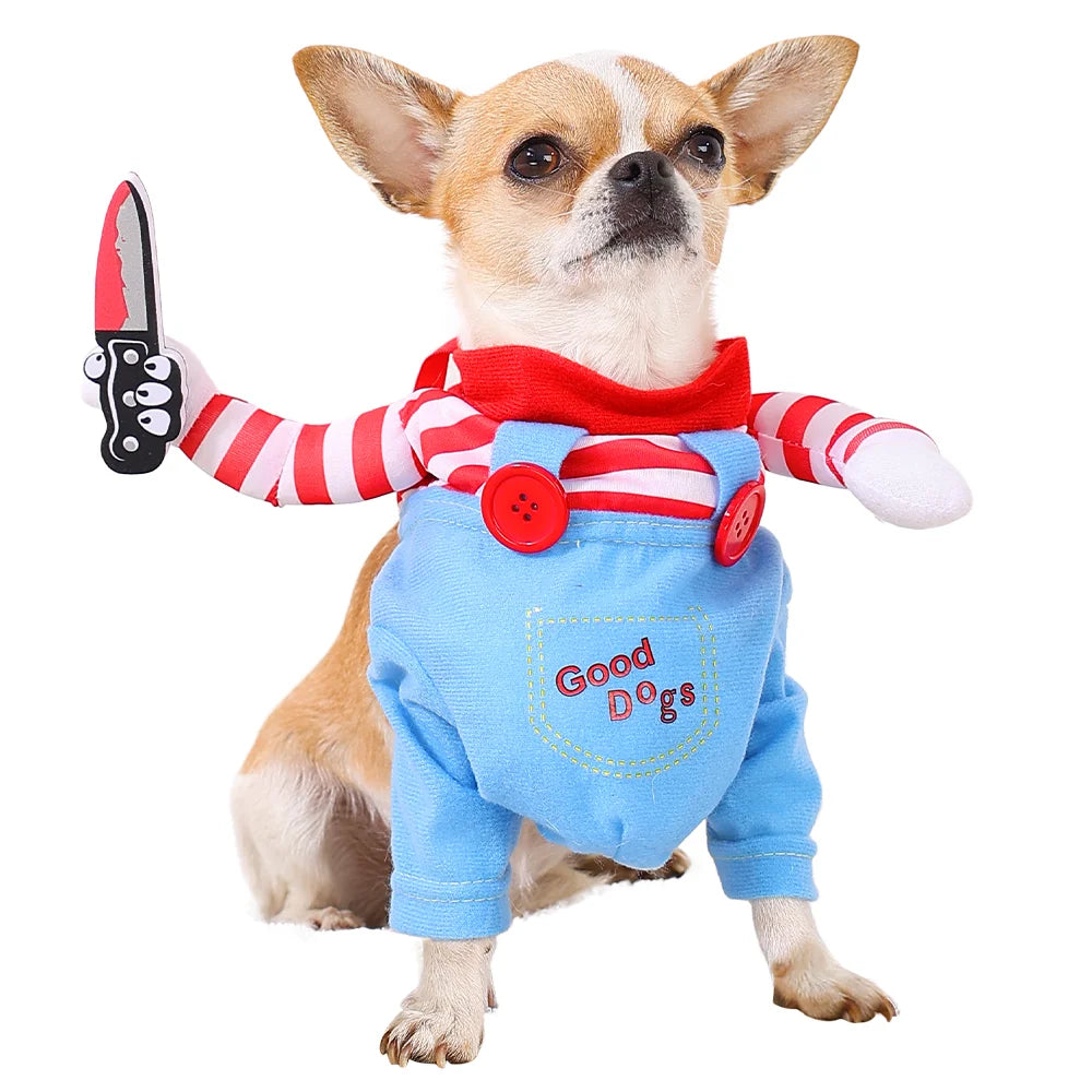 Funny Halloween Dog Clothes for Small Medium Dogs Knife Holding Cosplay Pets Costume Cute Party Cat Dressed Up Chihuahua Outfits