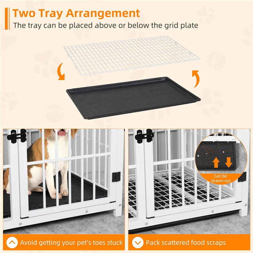 Furniture-Style Dog Crate with 3 Doors & Removable Tray