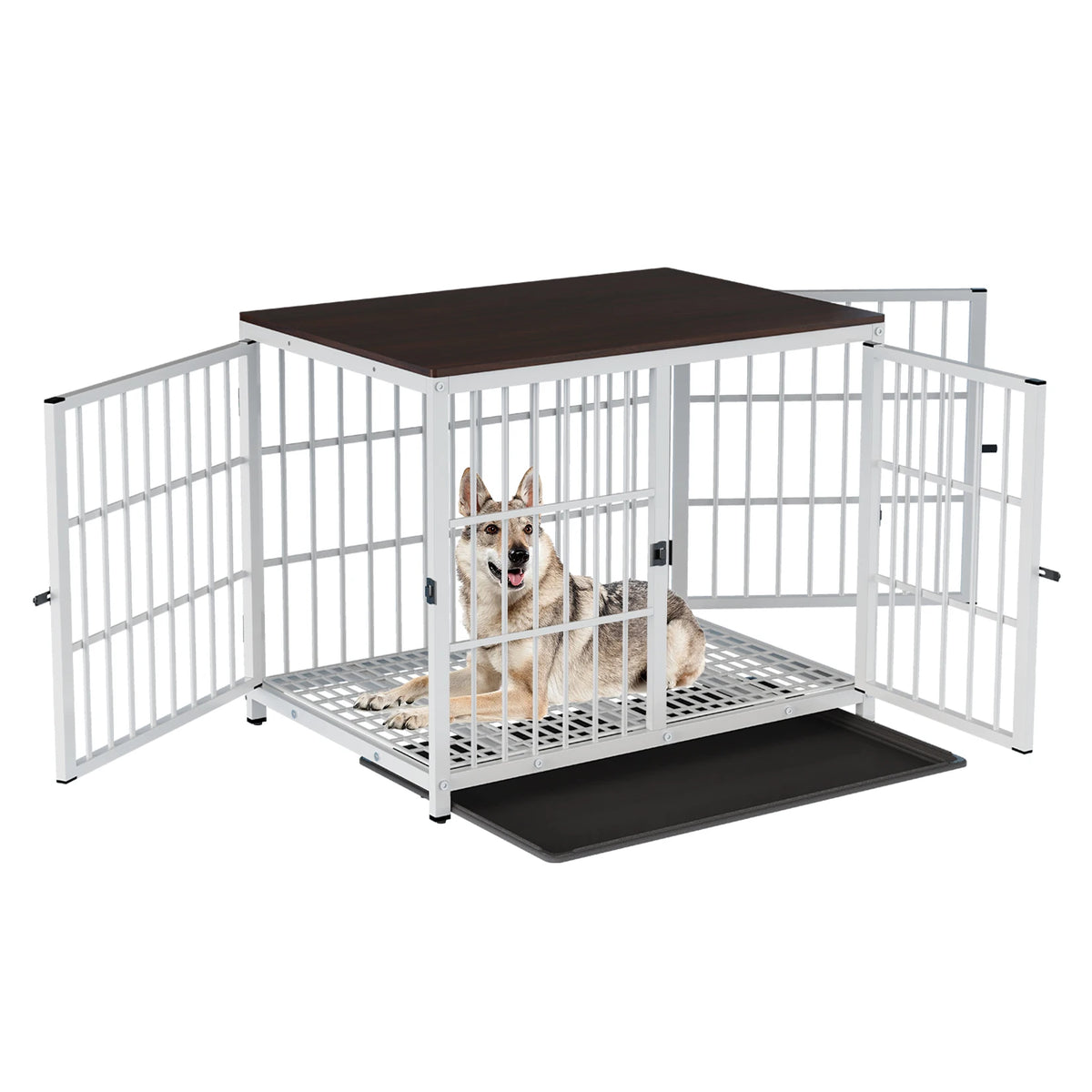 Furniture-Style Dog Crate with 3 Doors & Removable Tray