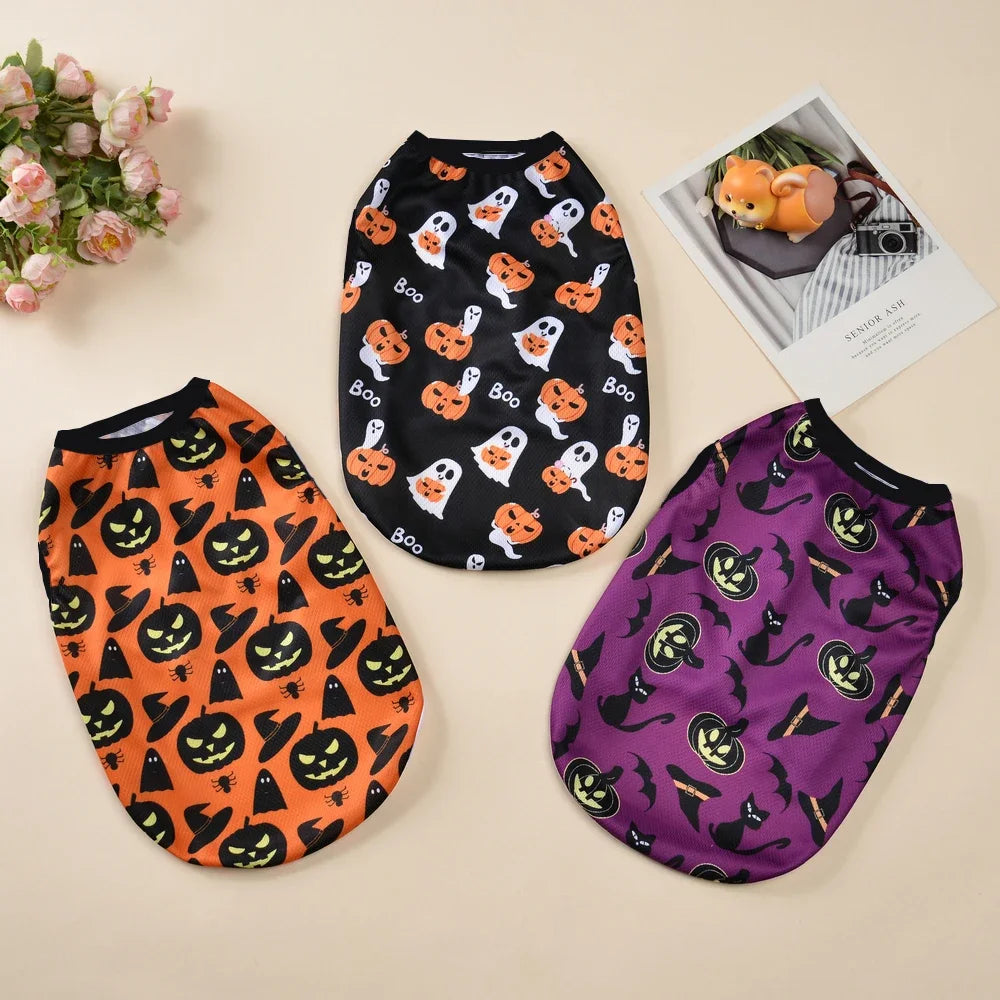 Halloween Pet Vest for Small Medium Dogs Cats Autumn Winter Costume Pumpkin Print Cosplay Outfit Chihuahua Pug French Bulldog
