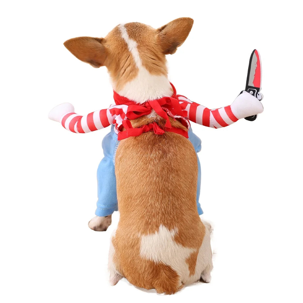Funny Halloween Dog Clothes for Small Medium Dogs Knife Holding Cosplay Pets Costume Cute Party Cat Dressed Up Chihuahua Outfits