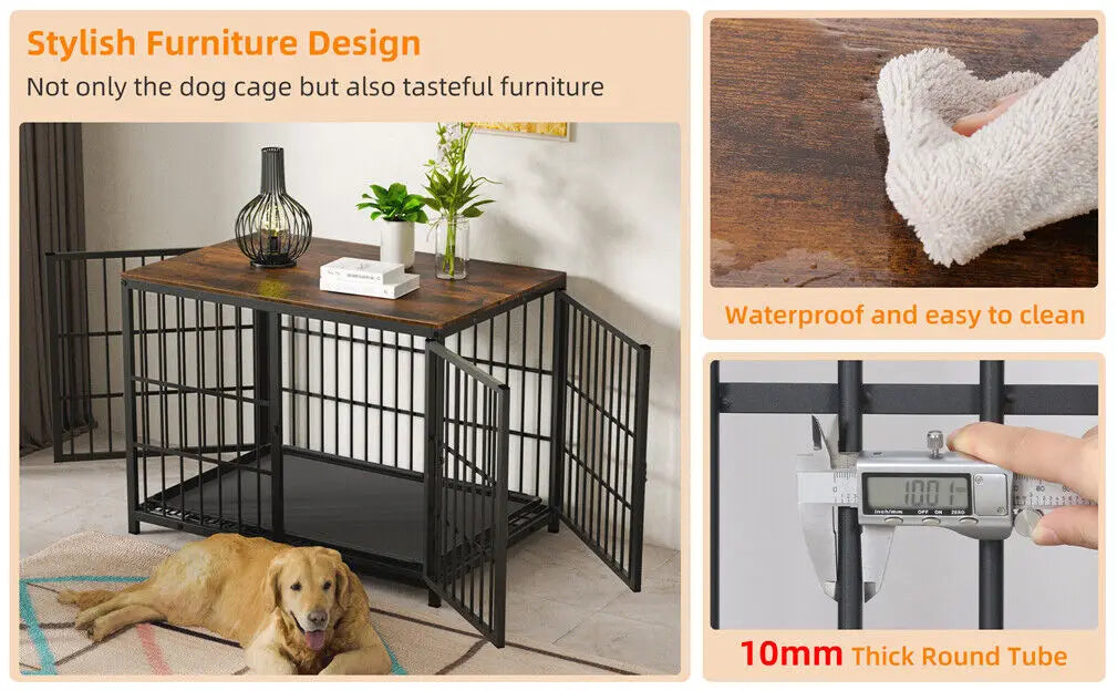 Furniture-Style Dog Crate with 3 Doors & Removable Tray
