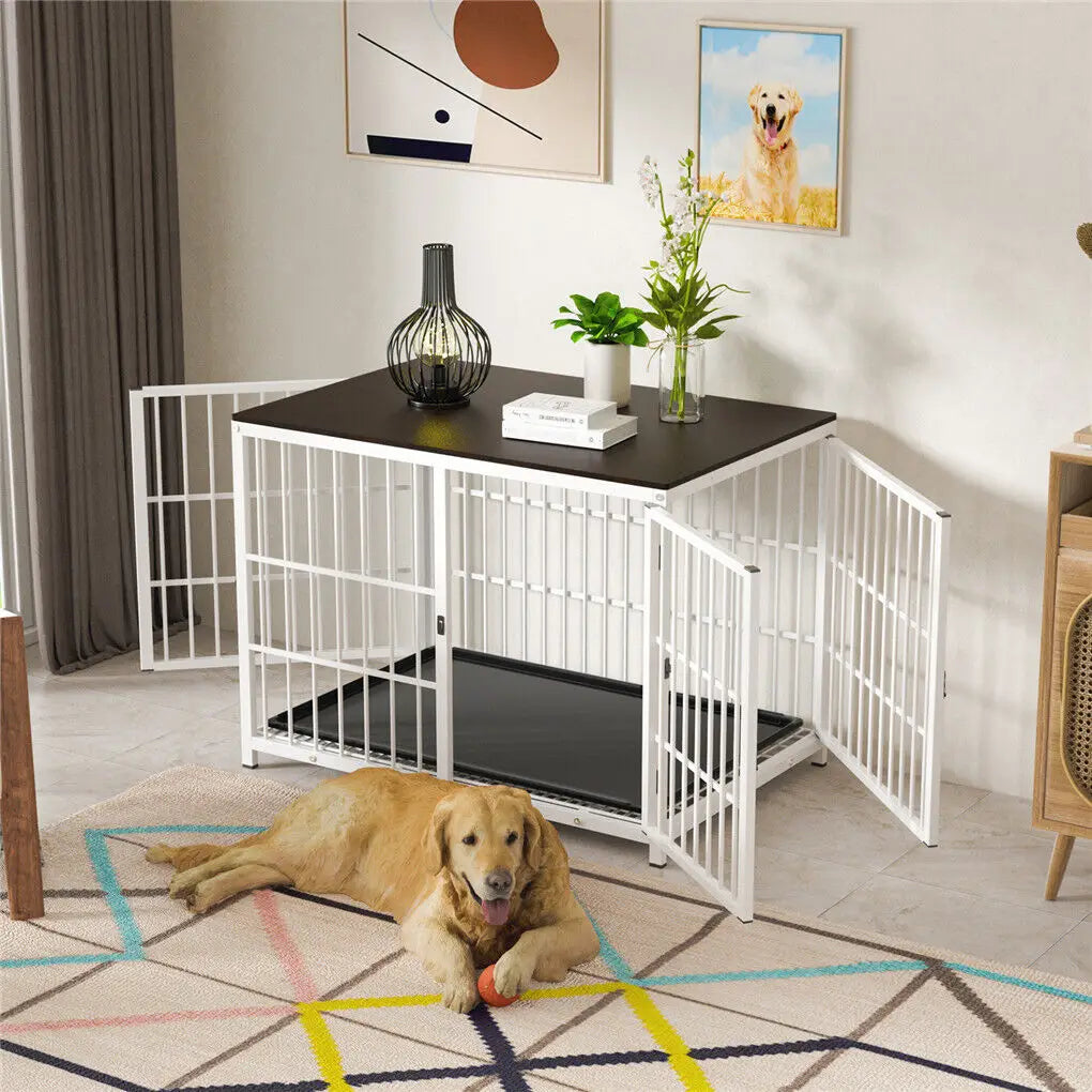 Furniture-Style Dog Crate with 3 Doors & Removable Tray
