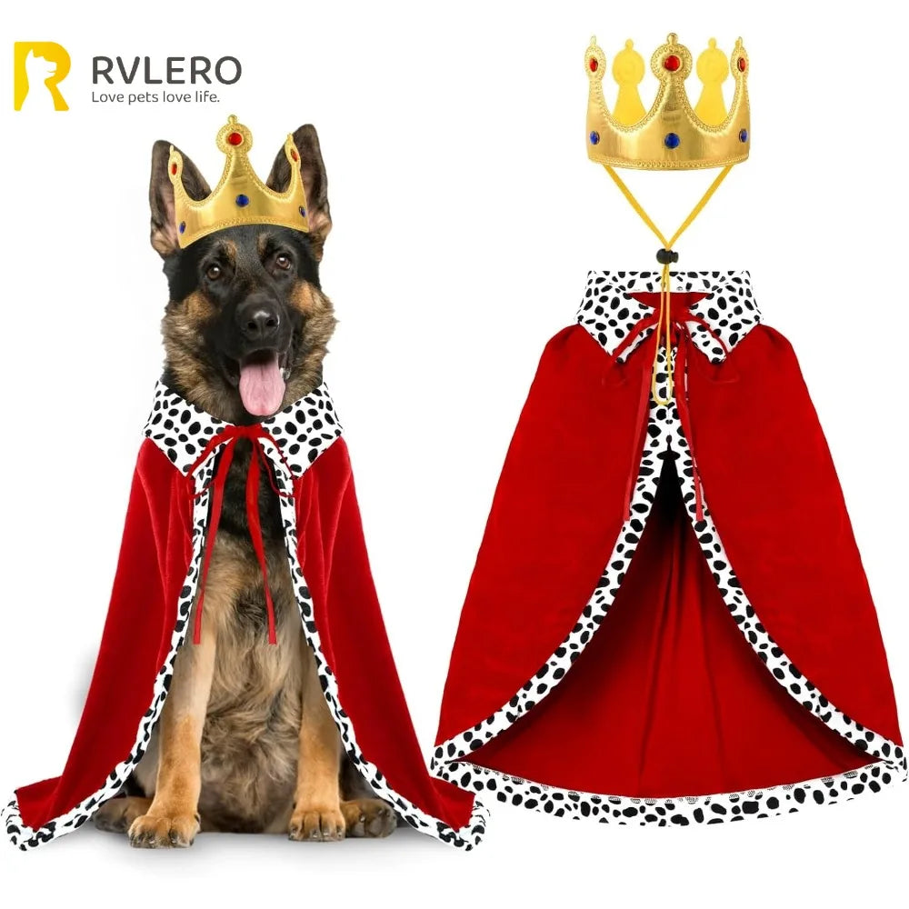 Halloween Dog King Cloak Costume Cute Funny Cape with Crown Adjustable Pet King Cloak for Large Dogs Cats Cosplay Party Supplies