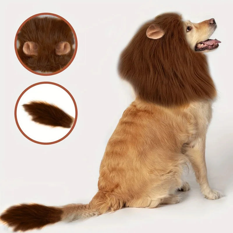 Pet Lion Mane Wig Hat with Ears Funny Dog Cat Cosplay Costume for Halloween 2026