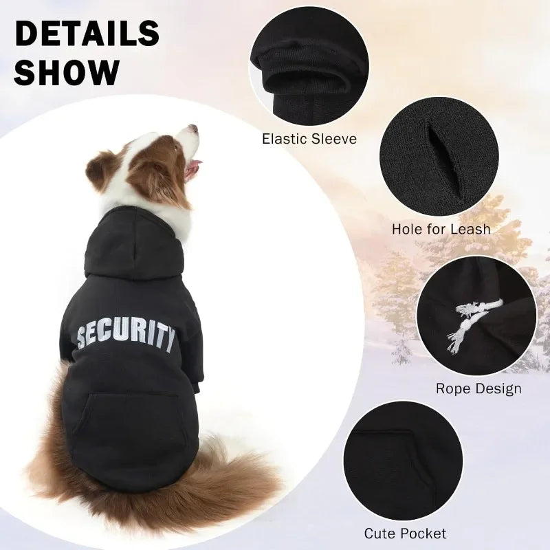 LETVIA Dog Hoodie Security Clothes Soft Warm Fleece Pets Cold Weather Halloween Costumes Security Printed Pet Sweaters with Hat