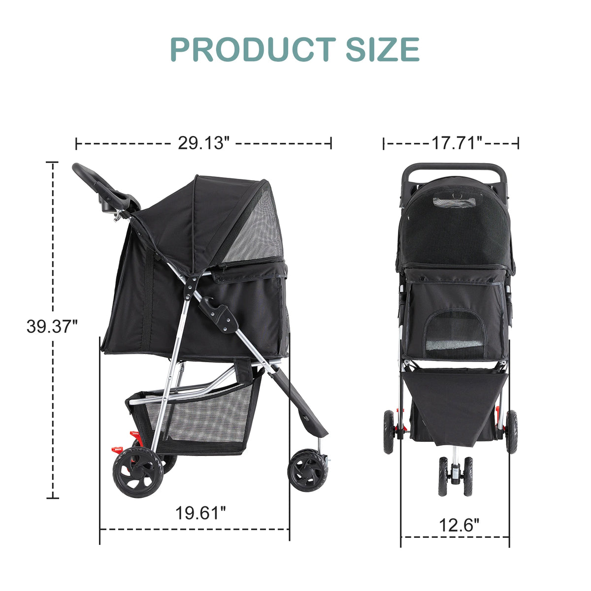 Foldable 3-Wheel Pet Stroller for Dogs & Cats