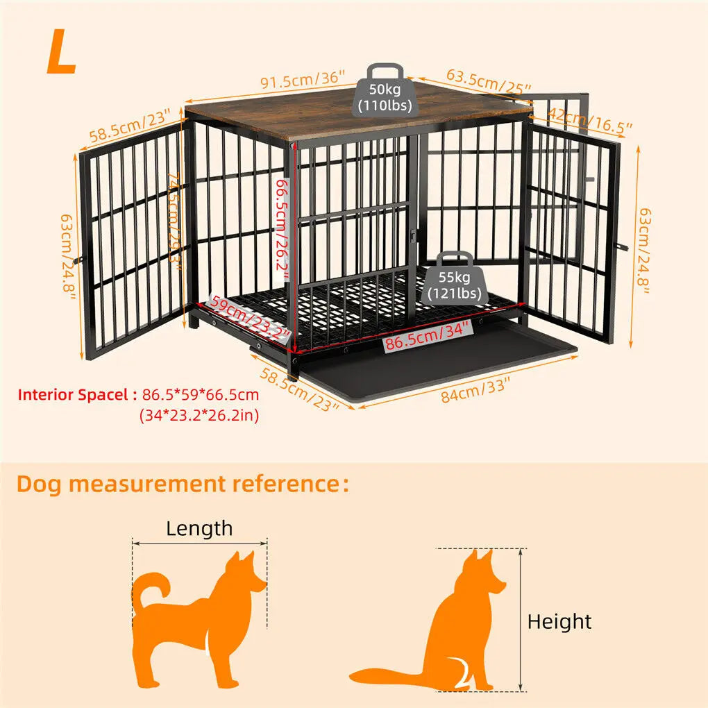 Furniture-Style Dog Crate with 3 Doors & Removable Tray