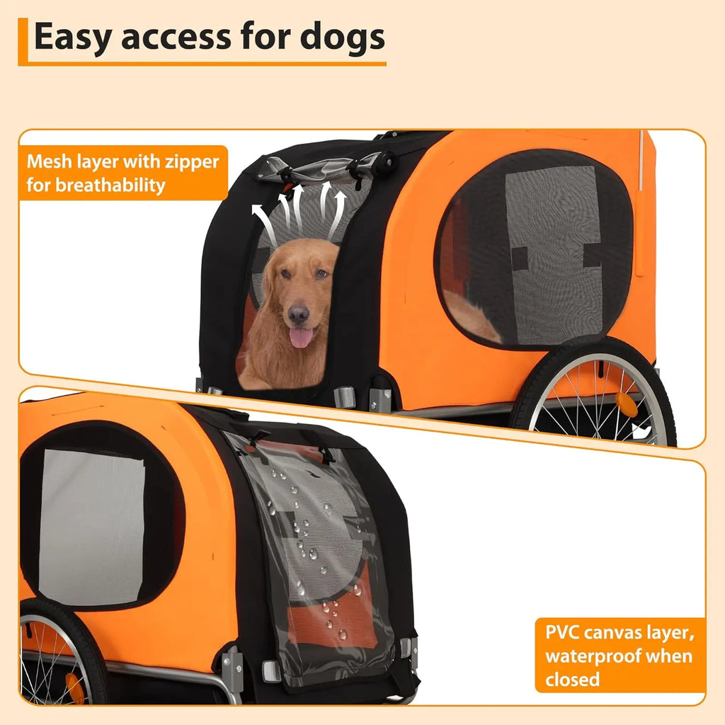 Foldable Dog Bike Trailer with Mesh Windows