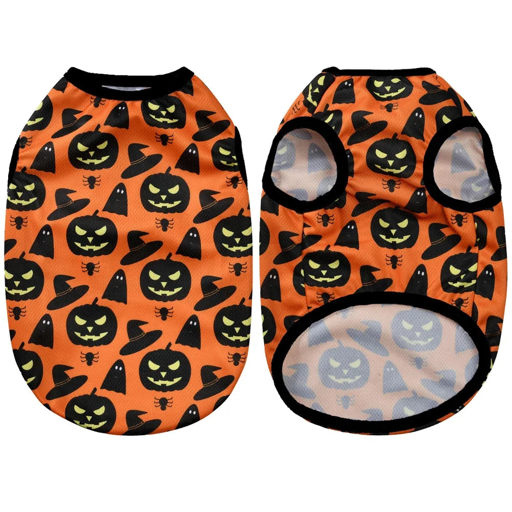 Halloween Pet Vest for Small Medium Dogs Cats Autumn Winter Costume Pumpkin Print Cosplay Outfit Chihuahua Pug French Bulldog