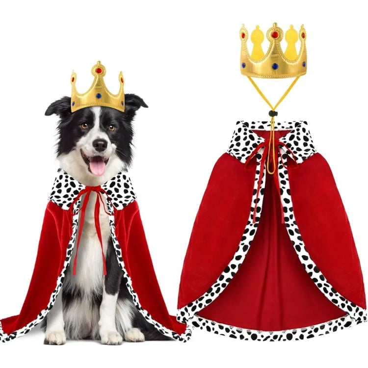 Halloween Dog King Cloak Costume Cute Funny Cape with Crown Adjustable Pet King Cloak for Large Dogs Cats Cosplay Party Supplies