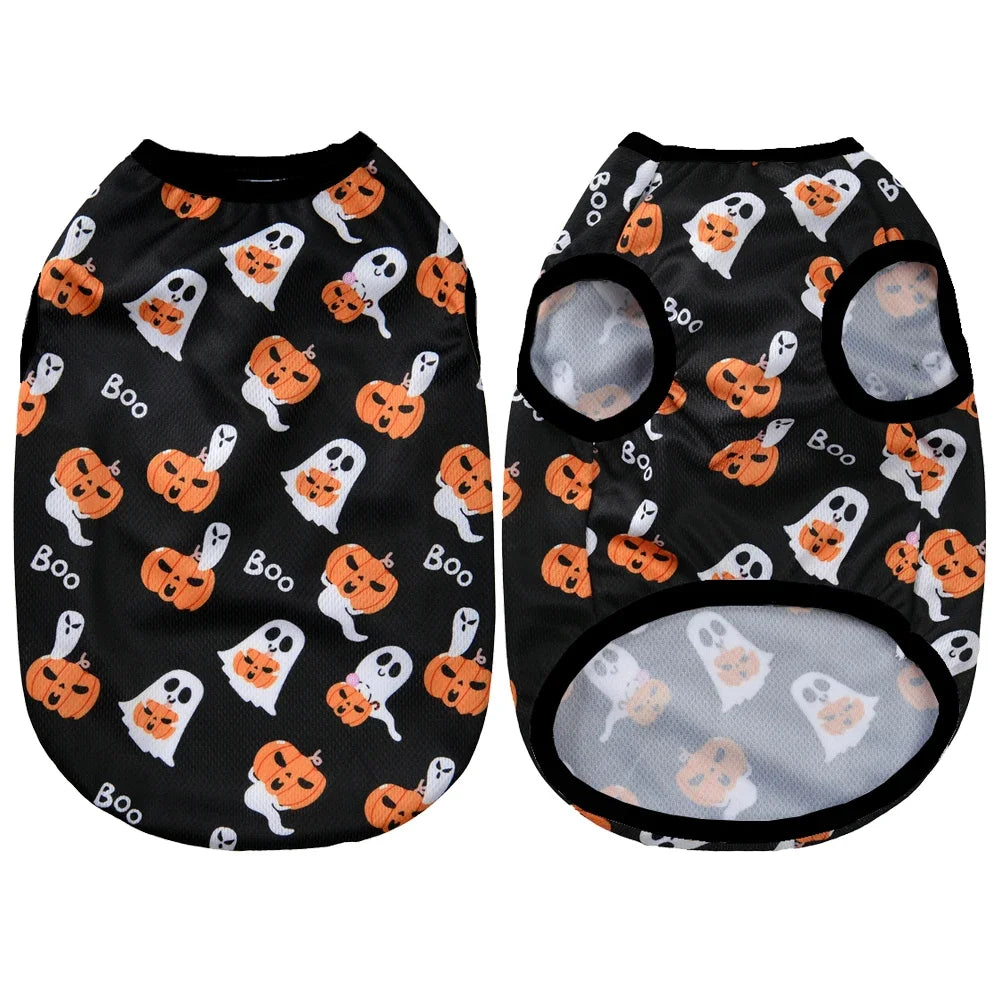 Halloween Pet Vest for Small Medium Dogs Cats Autumn Winter Costume Pumpkin Print Cosplay Outfit Chihuahua Pug French Bulldog