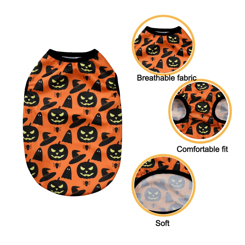 Halloween Pet Vest for Small Medium Dogs Cats Autumn Winter Costume Pumpkin Print Cosplay Outfit Chihuahua Pug French Bulldog