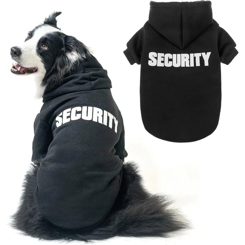 LETVIA Dog Hoodie Security Clothes Soft Warm Fleece Pets Cold Weather Halloween Costumes Security Printed Pet Sweaters with Hat