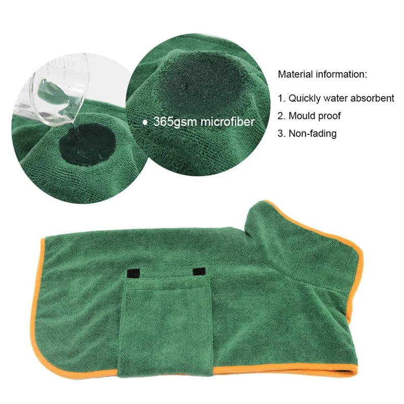 Pet Bathrobe, Highly Absorbent Dog Drying Clothes, Quick-Drying Adjustable Towel Fabric, Small, Medium, Large Size Pet Dog and Cat Bathrobe