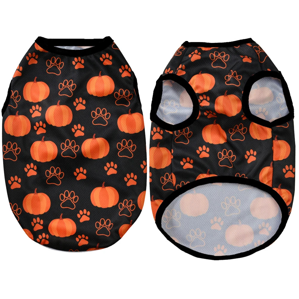 Halloween Pet Vest for Small Medium Dogs Cats Autumn Winter Costume Pumpkin Print Cosplay Outfit Chihuahua Pug French Bulldog