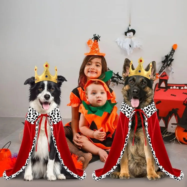 Halloween Dog King Cloak Costume Cute Funny Cape with Crown Adjustable Pet King Cloak for Large Dogs Cats Cosplay Party Supplies