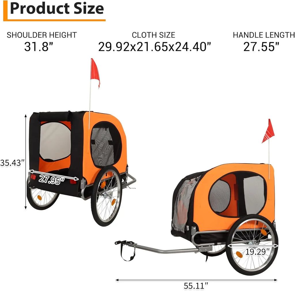 Foldable Dog Bike Trailer with Mesh Windows