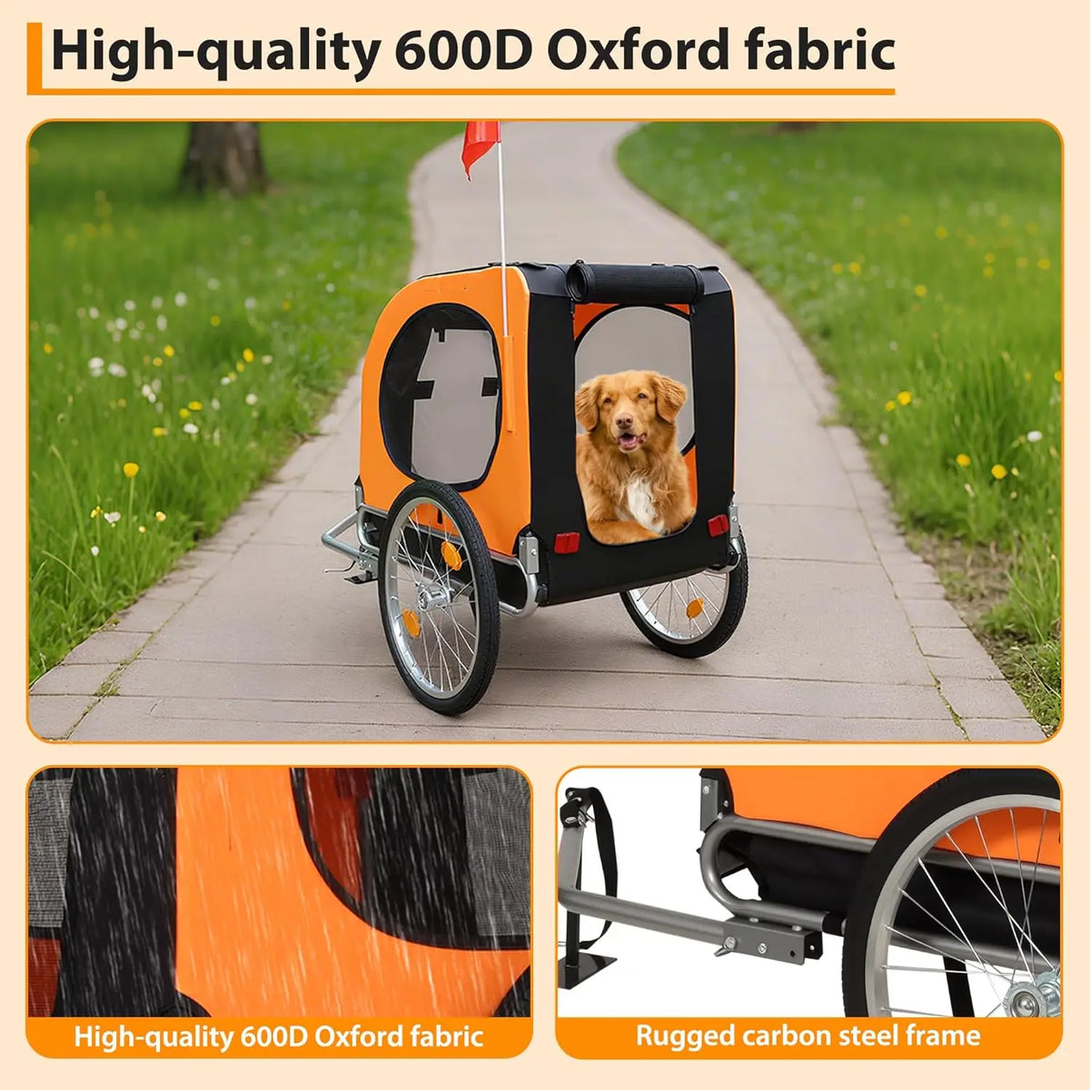 Foldable Dog Bike Trailer with Mesh Windows
