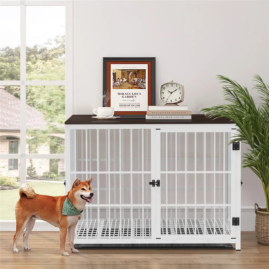 Furniture-Style Dog Crate with 3 Doors & Removable Tray
