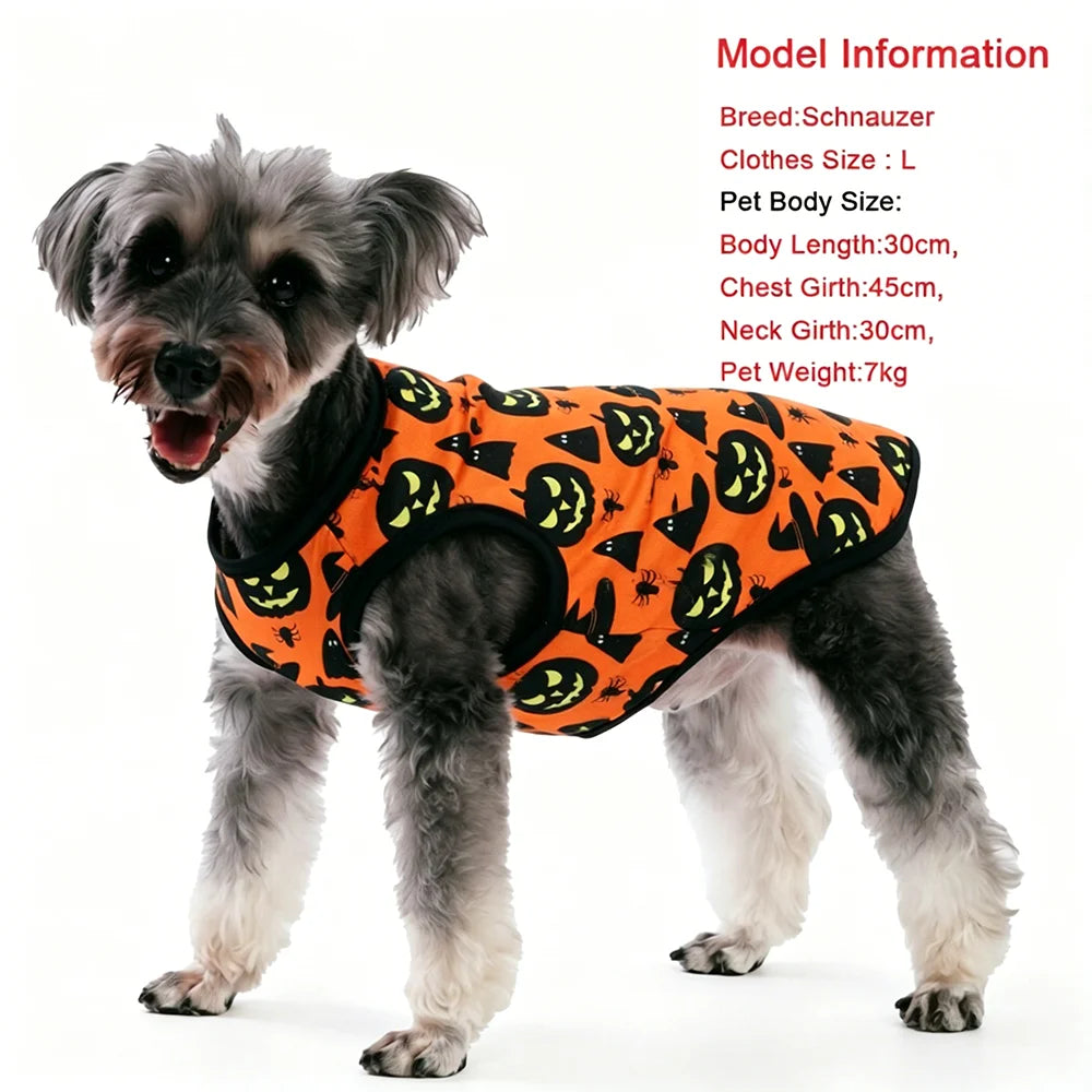 Halloween Pet Vest for Small Medium Dogs Cats Autumn Winter Costume Pumpkin Print Cosplay Outfit Chihuahua Pug French Bulldog