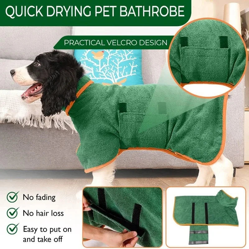 Pet Bathrobe, Highly Absorbent Dog Drying Clothes, Quick-Drying Adjustable Towel Fabric, Small, Medium, Large Size Pet Dog and Cat Bathrobe