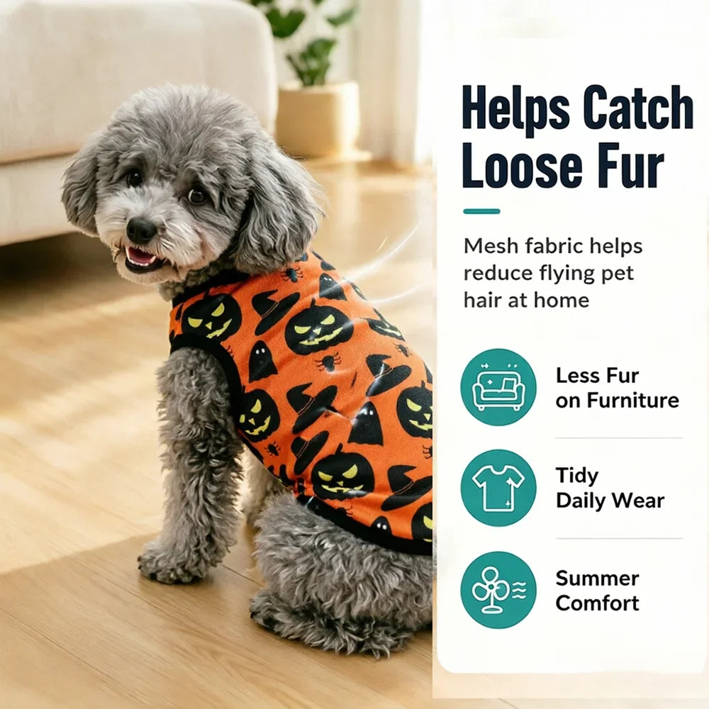 Halloween Pet Vest for Small Medium Dogs Cats Autumn Winter Costume Pumpkin Print Cosplay Outfit Chihuahua Pug French Bulldog