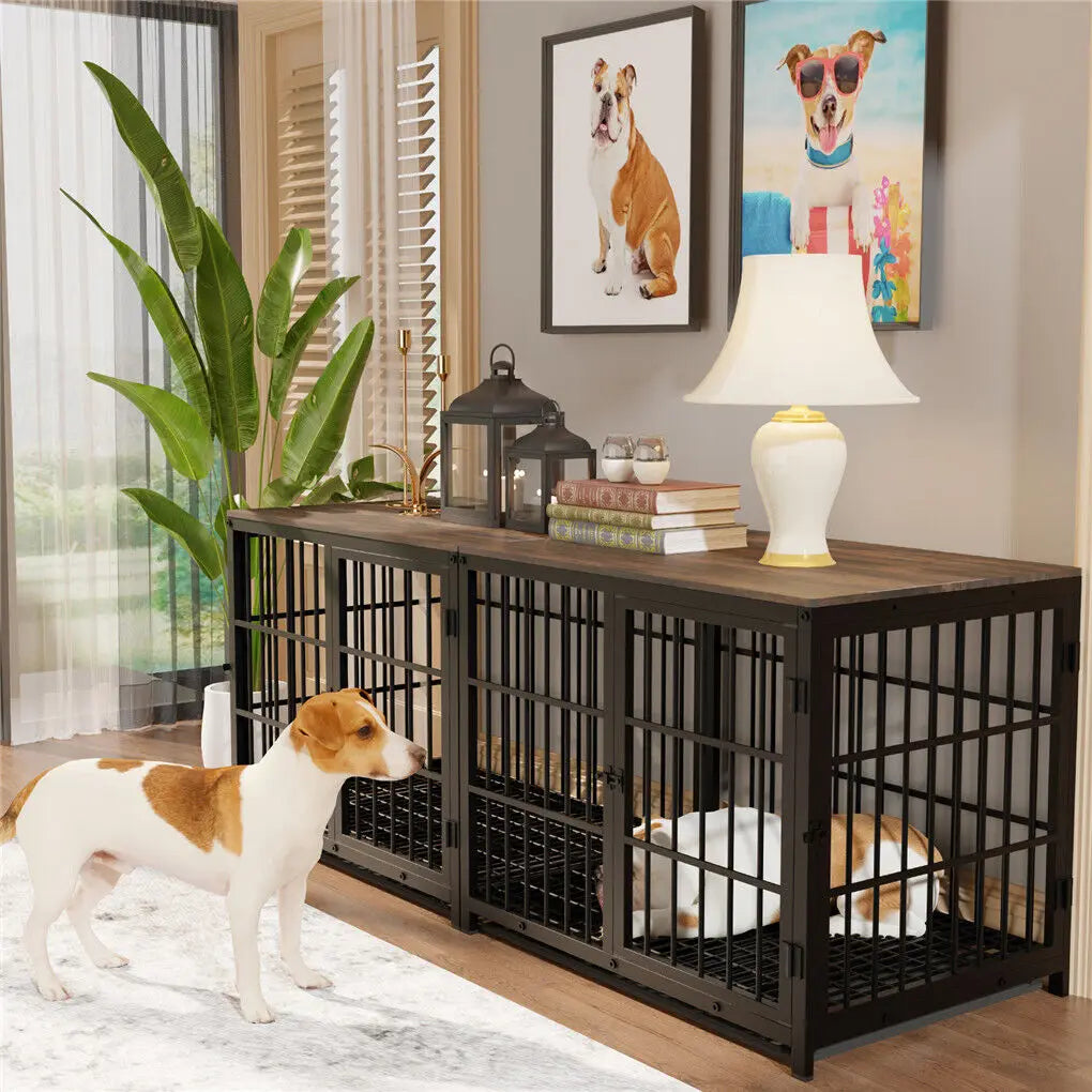 Furniture-Style Dog Crate with 3 Doors & Removable Tray