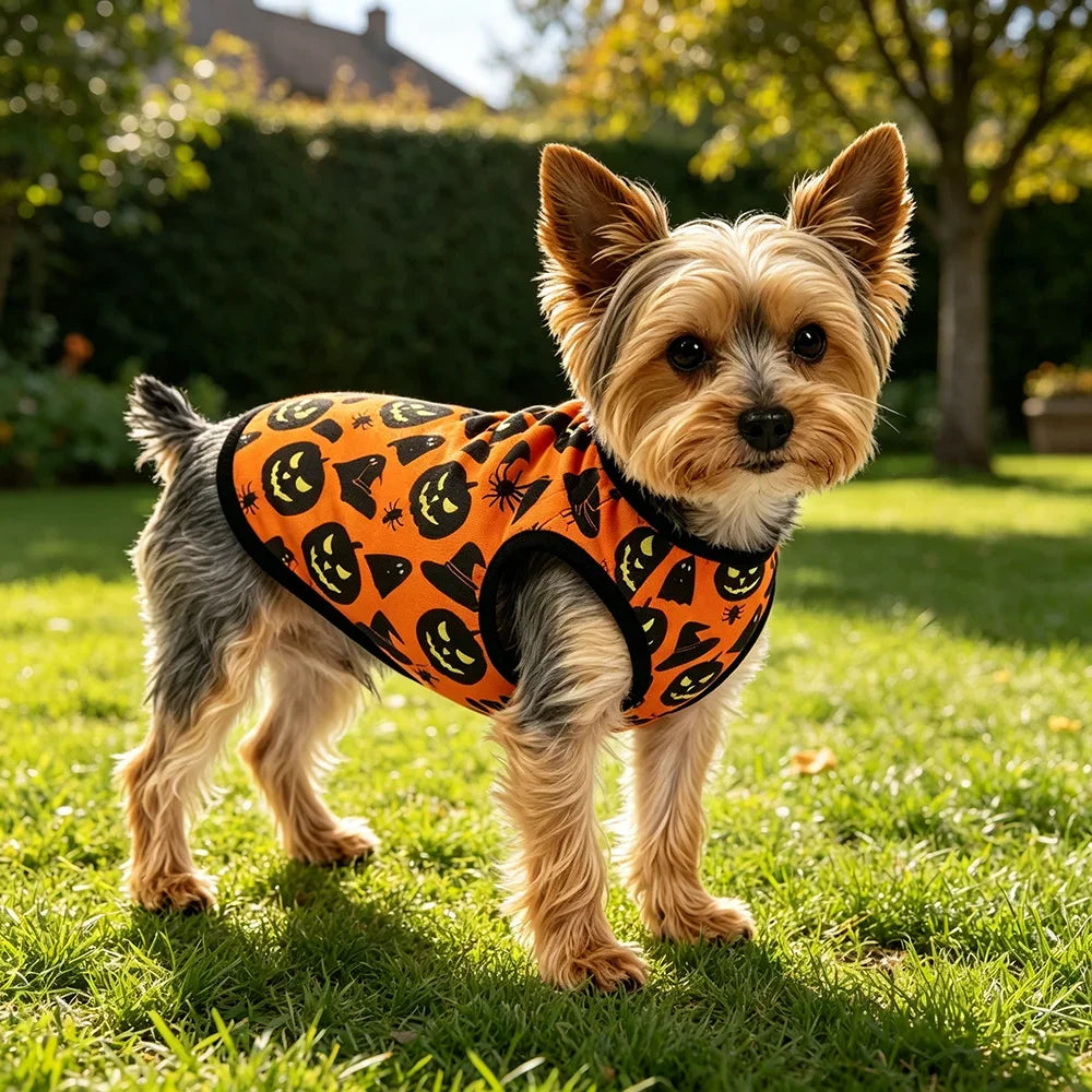 Halloween Pet Vest for Small Medium Dogs Cats Autumn Winter Costume Pumpkin Print Cosplay Outfit Chihuahua Pug French Bulldog