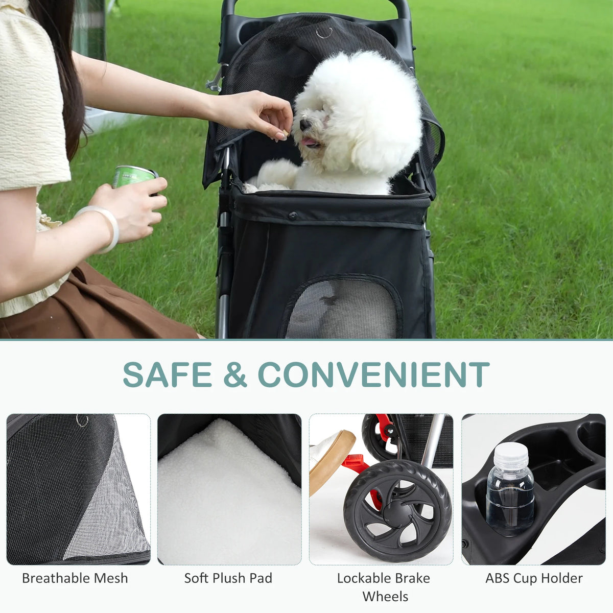Foldable 3-Wheel Pet Stroller for Dogs & Cats