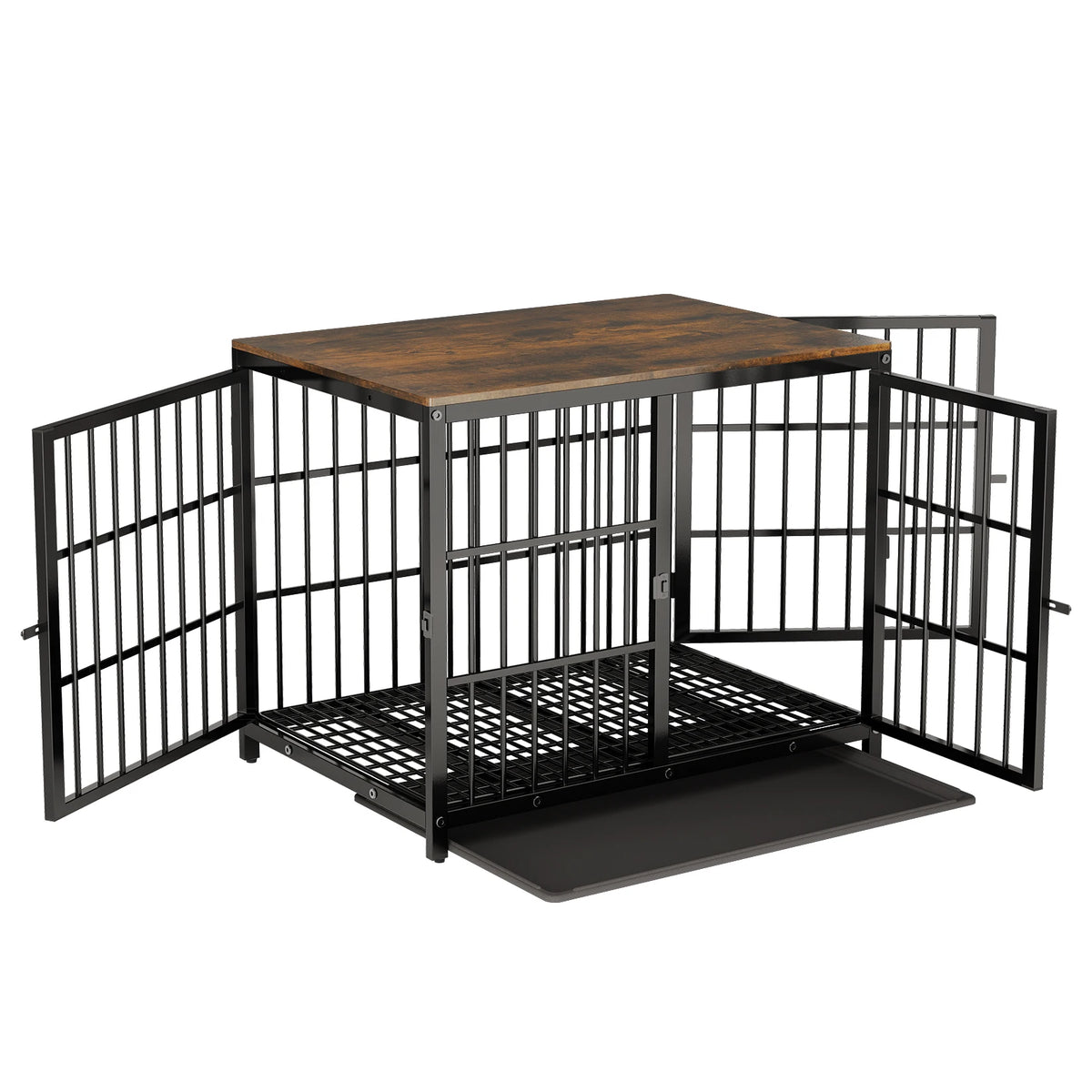 Furniture-Style Dog Crate with 3 Doors & Removable Tray