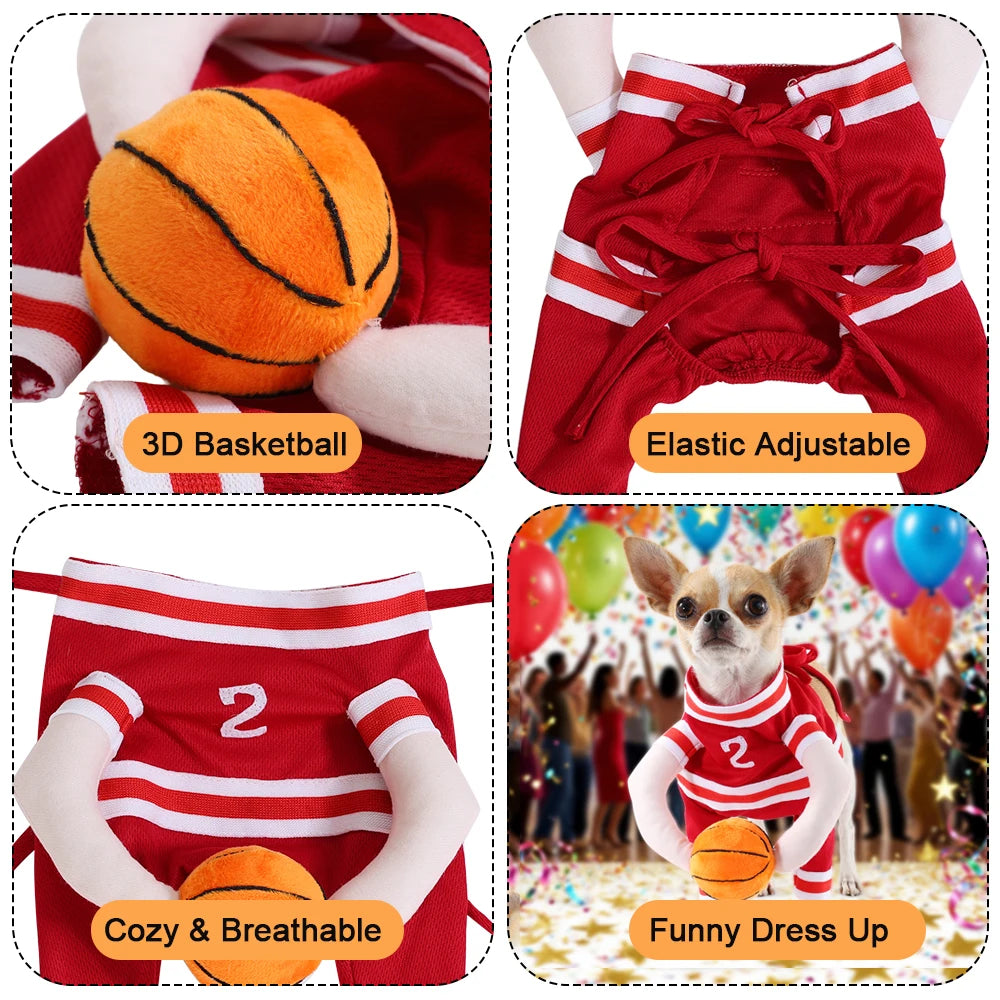 Halloween Pet Basketball Costume with 3D Ball Funny Sport Cosplay Outfit for Small Medium Dogs Pug Apparel Photo Shoots Playtime