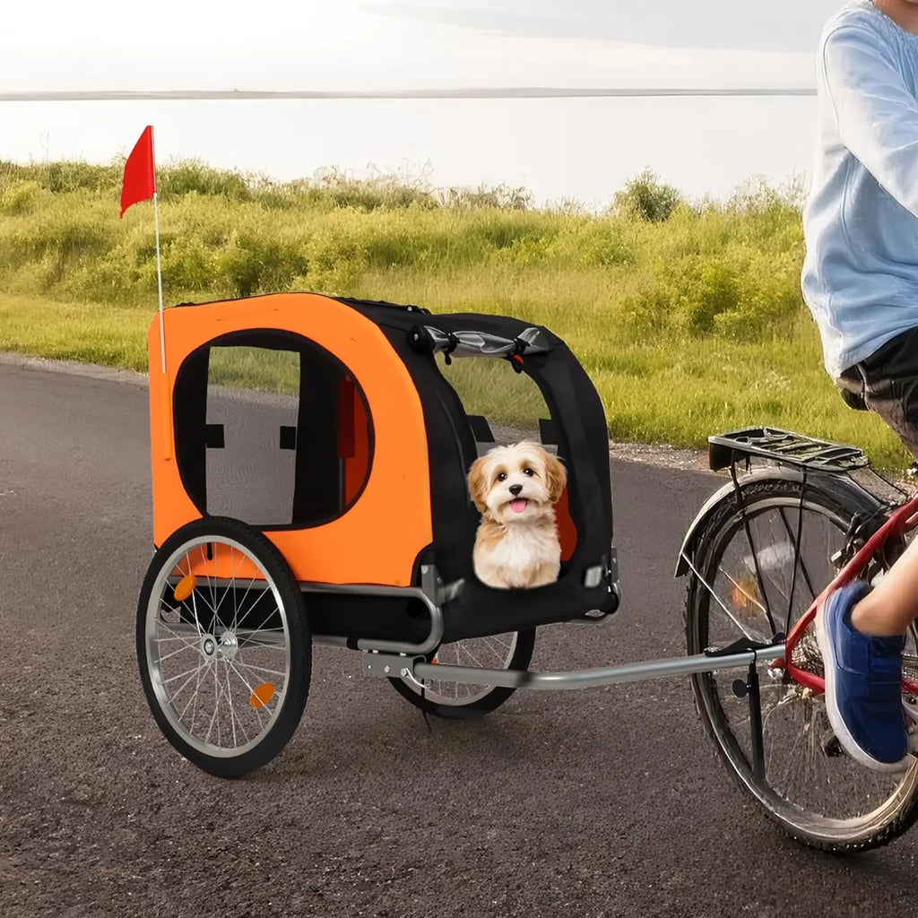 Foldable Dog Bike Trailer with Mesh Windows