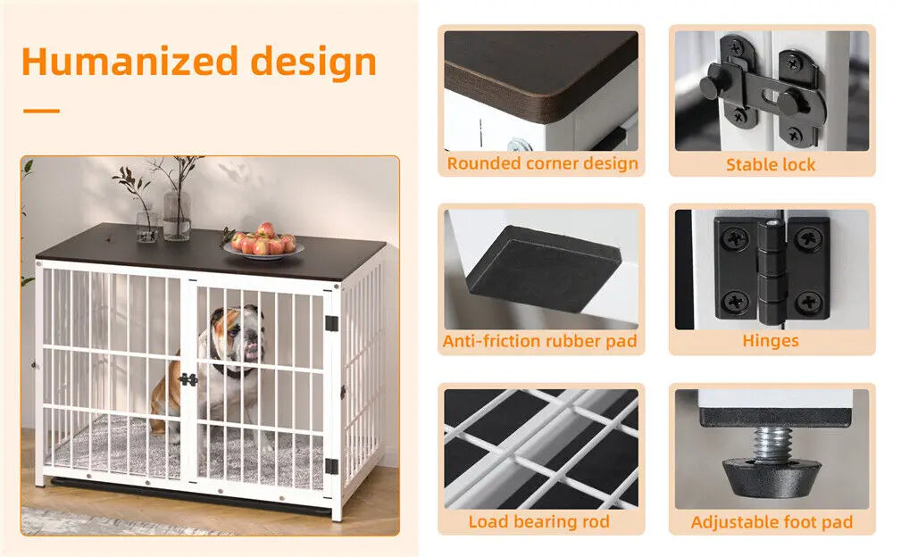Furniture-Style Dog Crate with 3 Doors & Removable Tray
