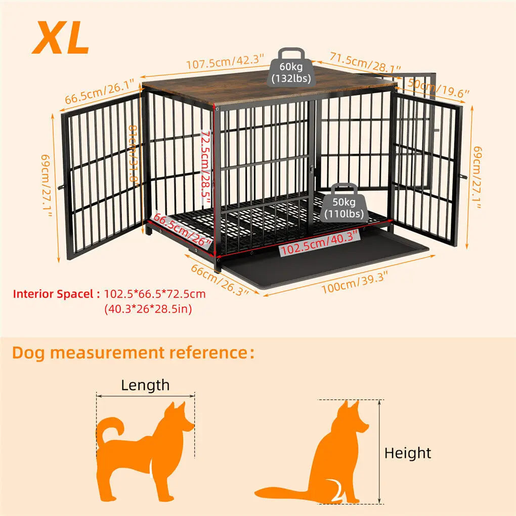 Furniture-Style Dog Crate with 3 Doors & Removable Tray