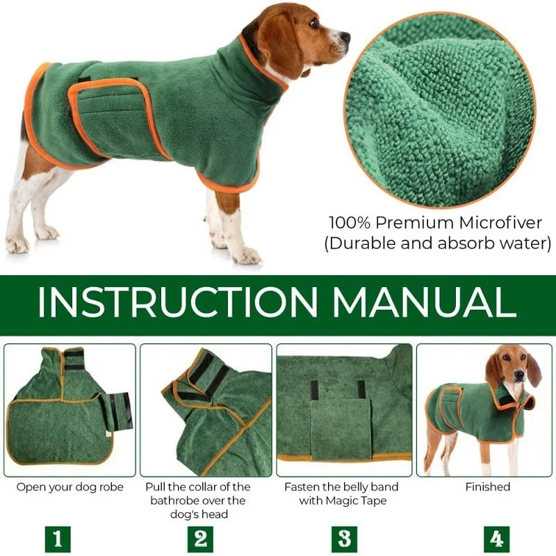 Pet Bathrobe, Highly Absorbent Dog Drying Clothes, Quick-Drying Adjustable Towel Fabric, Small, Medium, Large Size Pet Dog and Cat Bathrobe