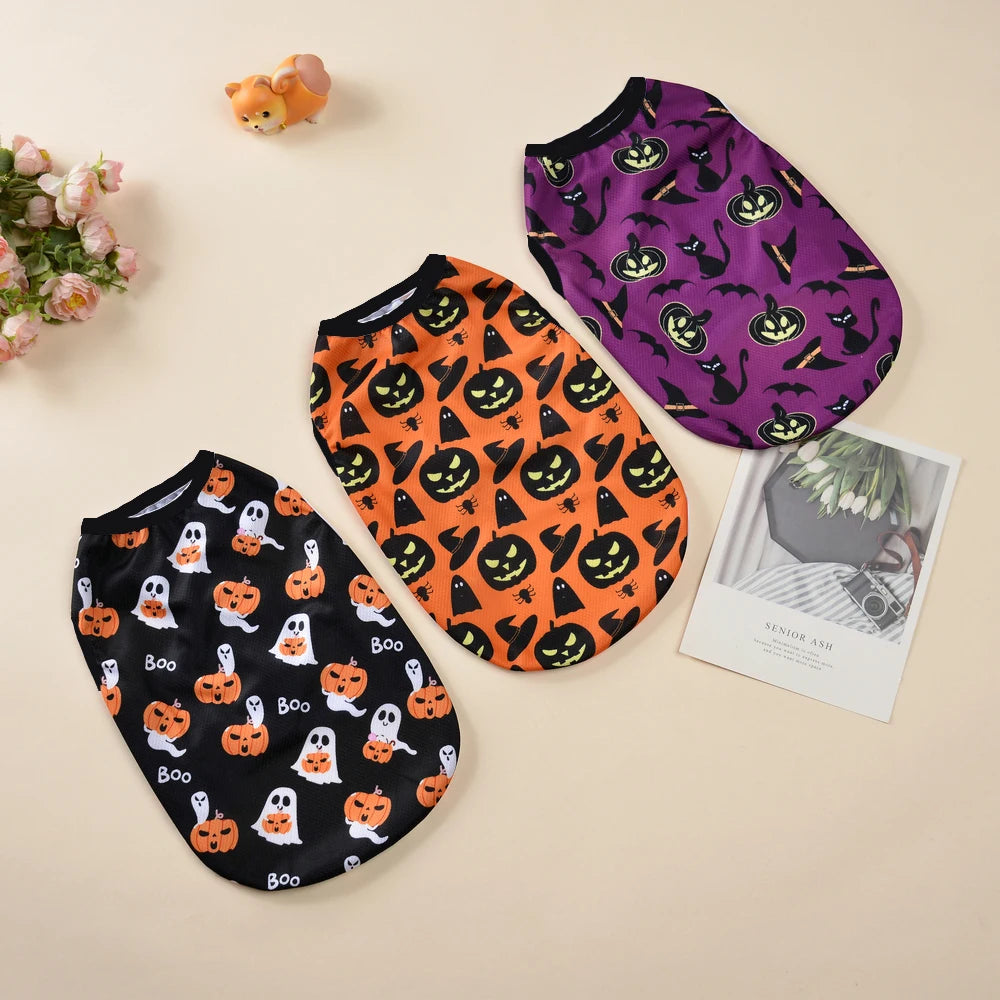 Halloween Pet Vest for Small Medium Dogs Cats Autumn Winter Costume Pumpkin Print Cosplay Outfit Chihuahua Pug French Bulldog