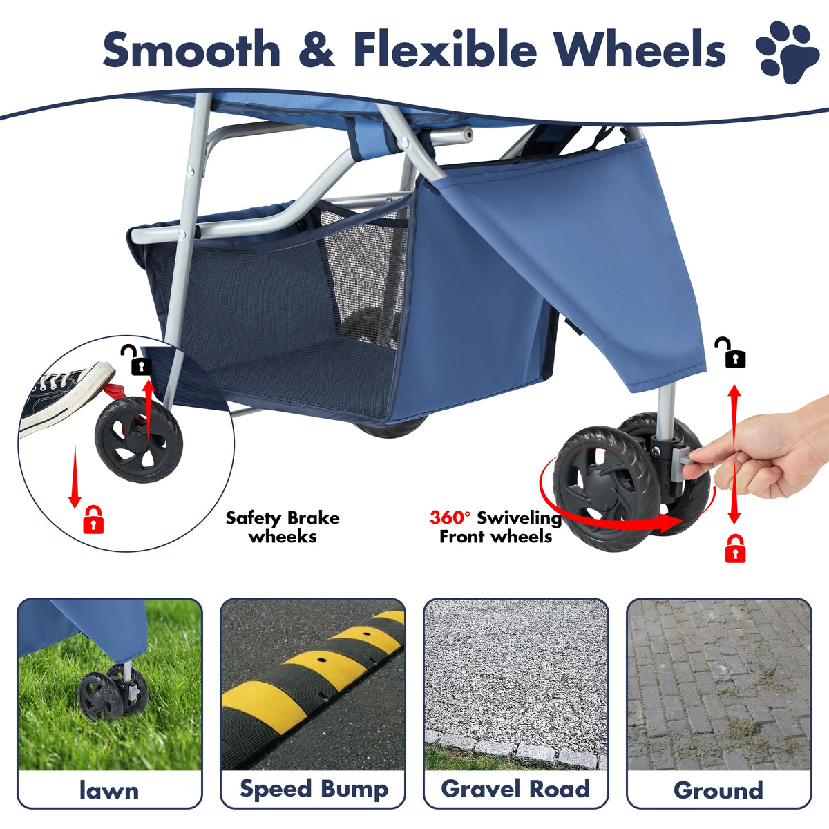 Foldable 3-Wheel Pet Stroller for Dogs & Cats