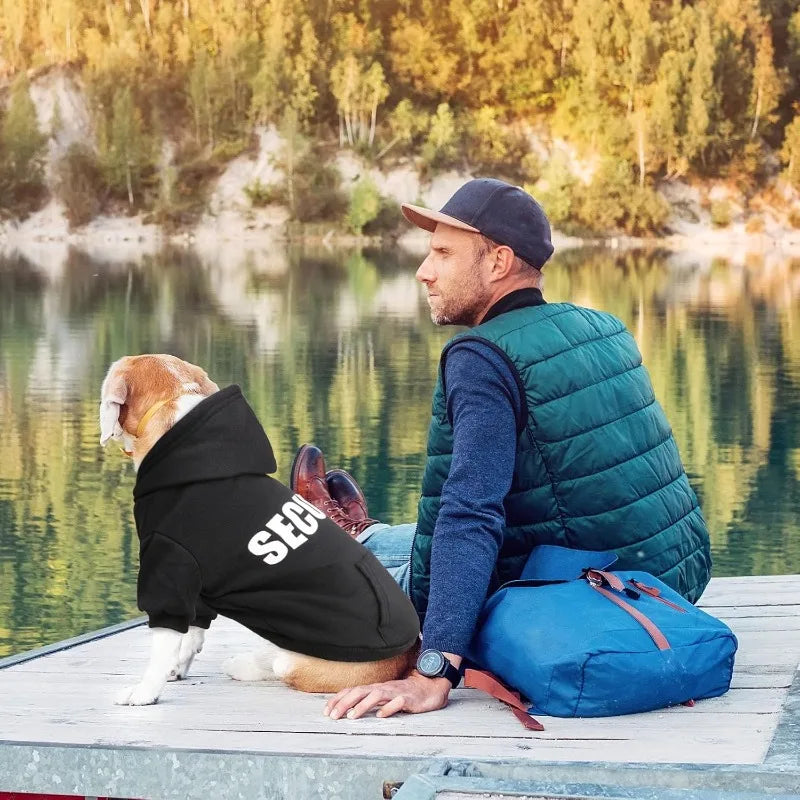 LETVIA Dog Hoodie Security Clothes Soft Warm Fleece Pets Cold Weather Halloween Costumes Security Printed Pet Sweaters with Hat