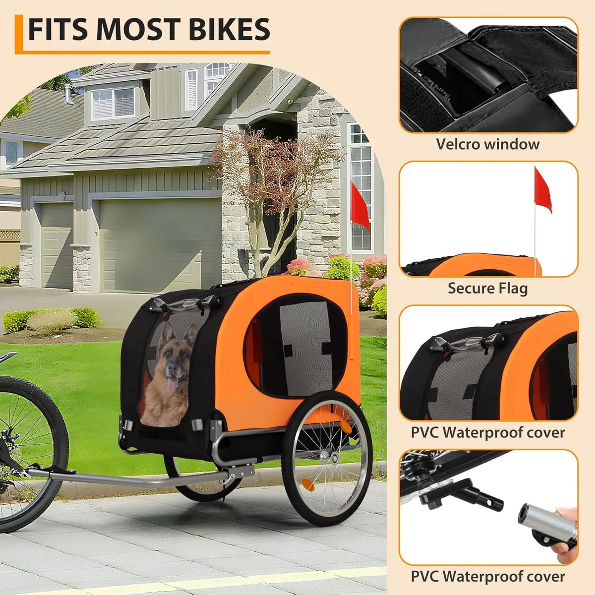 Foldable Dog Bike Trailer with Mesh Windows