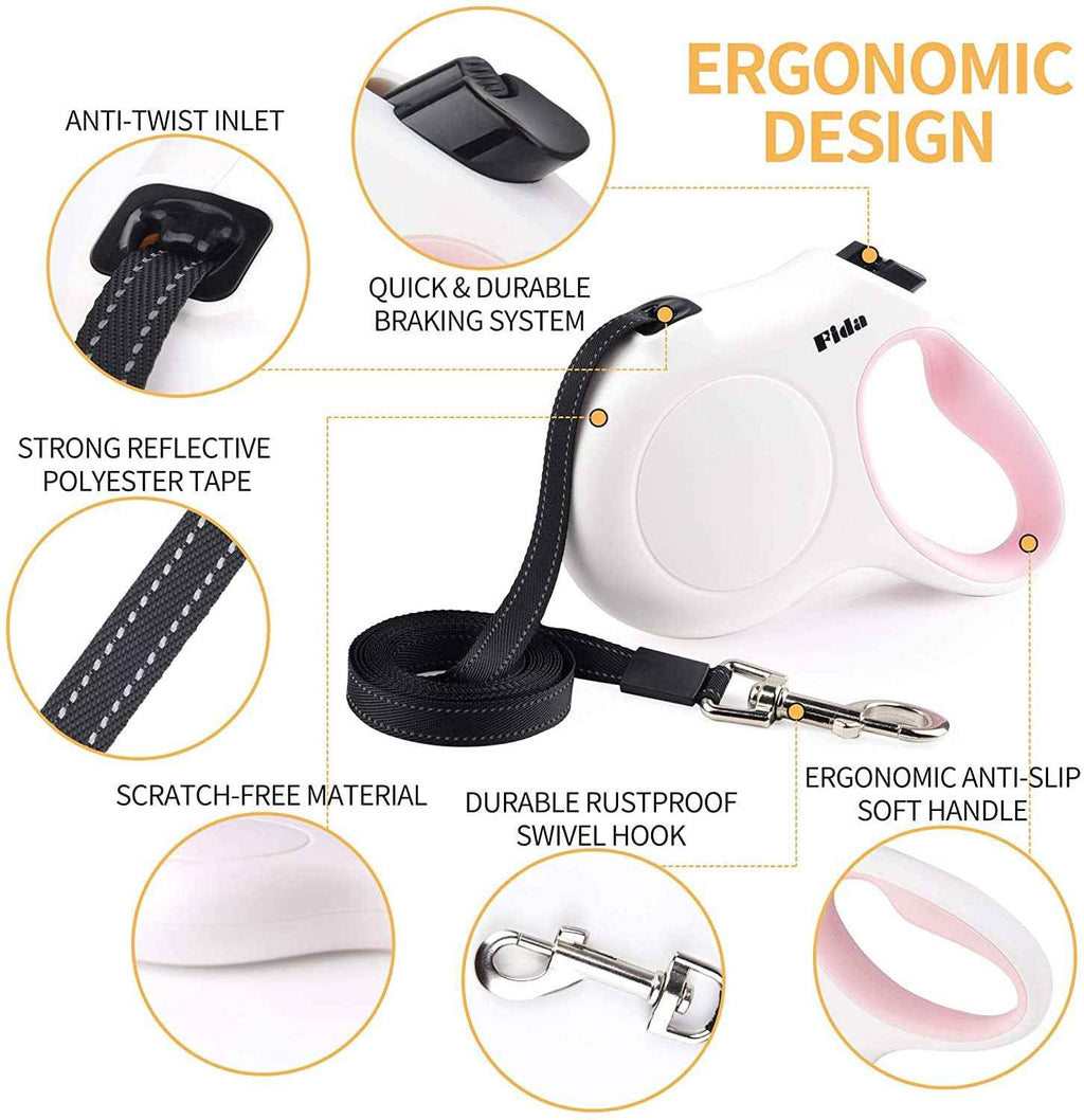 Retractable Dog Leash – 16 ft with Waste Bag Dispenser